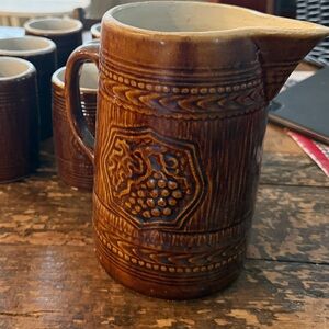 Vintage Brown Ceramic Pitcher and Mug Set